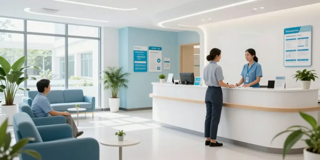 situs toto in a modern healthcare setting. Welcoming medical clinic with friendly staff, caring patient consultations, and comprehensive health services.